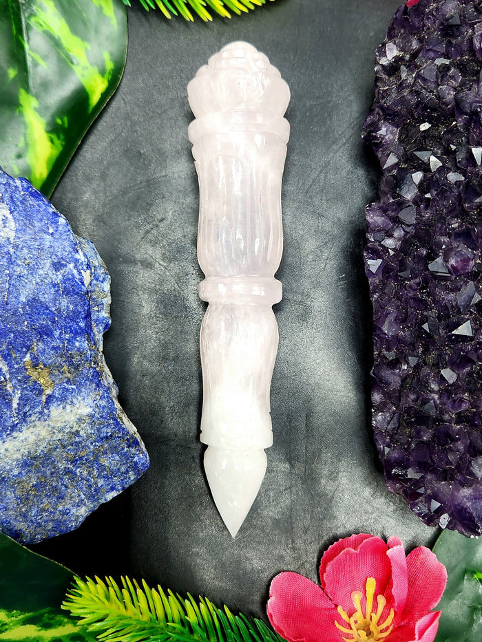 Rose Quartz carving of a traditional phurba - Carvings in gemstones and crystals - 5 inches and 85 gms (0.19 lb) - Shwasam