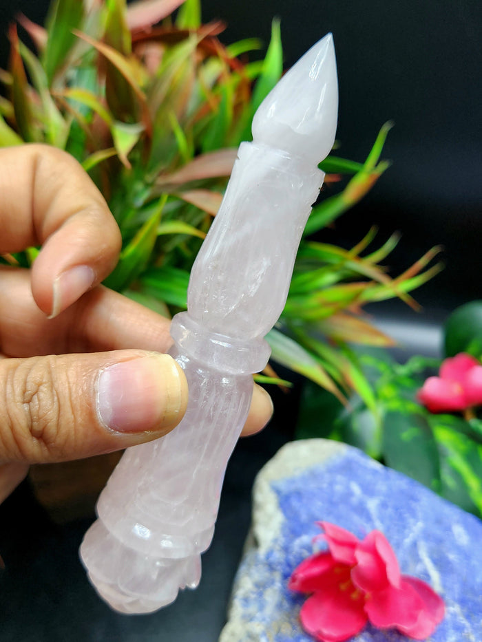 Rose Quartz carving of a traditional phurba - Carvings in gemstones and crystals - 5 inches and 85 gms (0.19 lb) - Shwasam