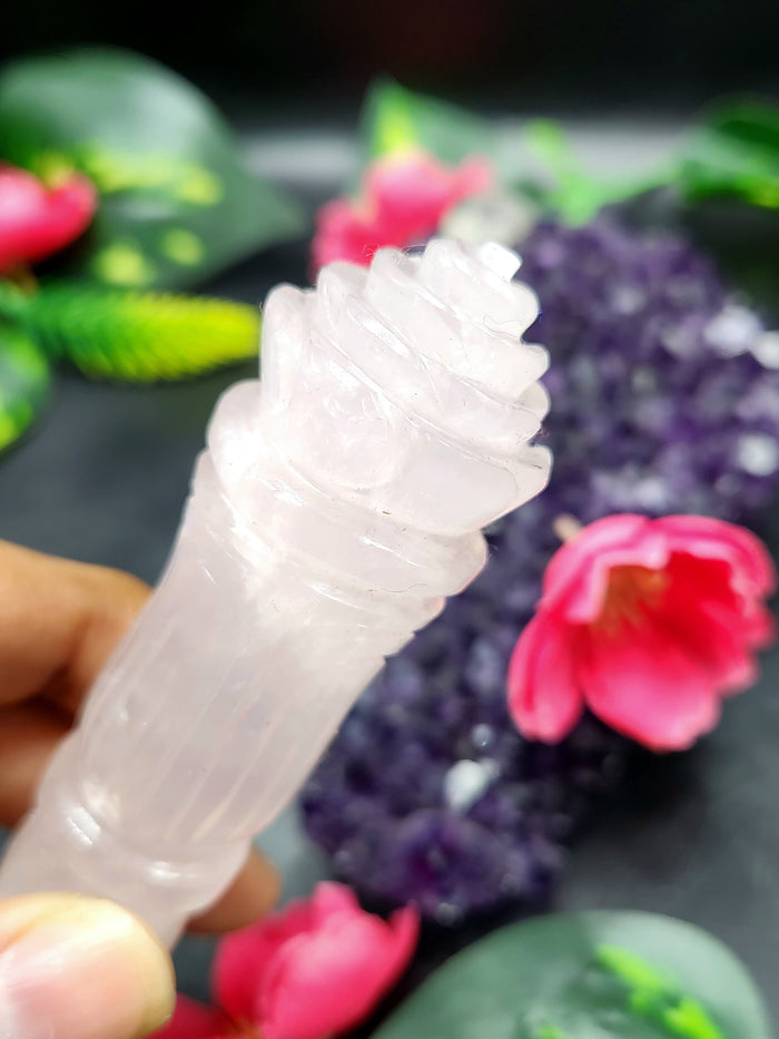 Rose Quartz carving of a traditional phurba - Carvings in gemstones and crystals - 5 inches and 85 gms (0.19 lb) - Shwasam