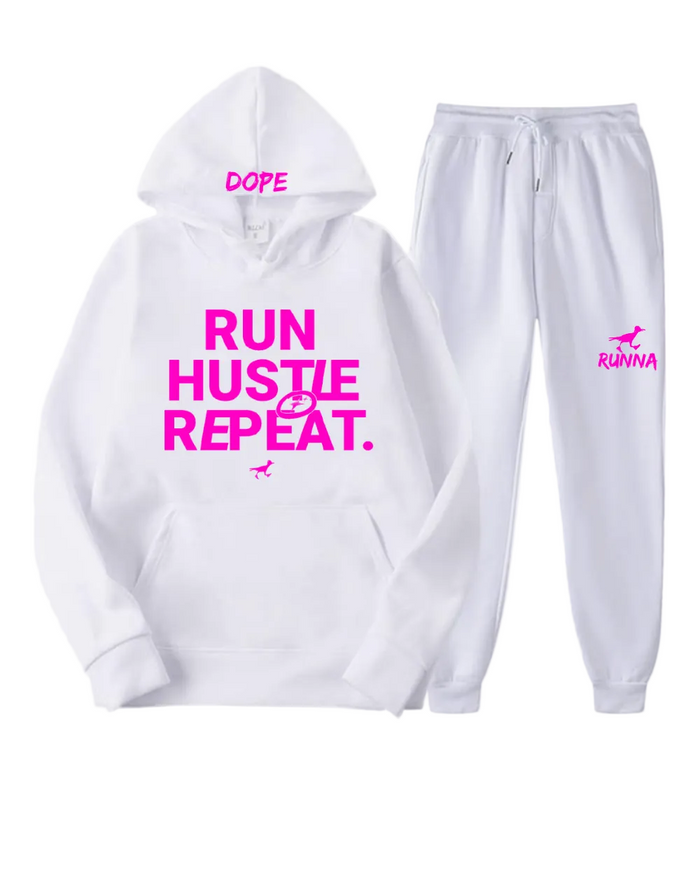 Run Hustle Repeat - SweatSuit -  Pink X White