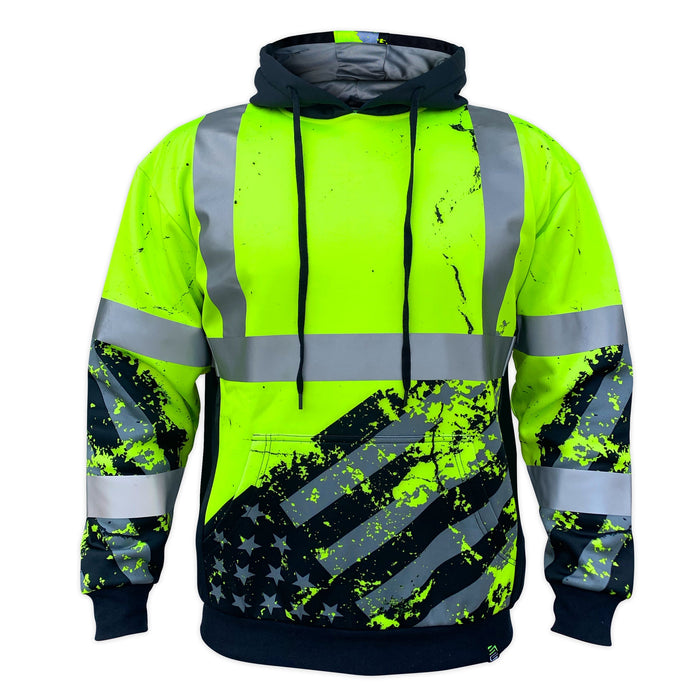 SafetyShirtz Men's SS360° American Grit Class 3 Safety Hoodie Sweatshirts & Hoodies SafetyShirtz Hi-Vis Green 2XL Reg
