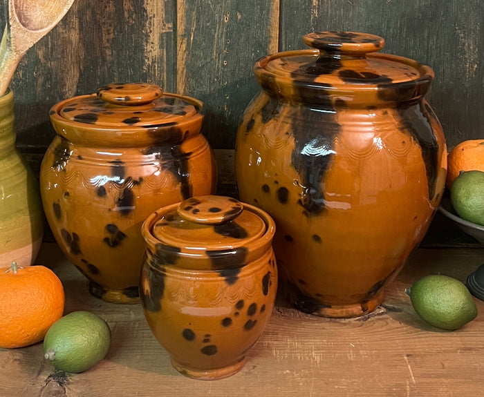 SE-216 Redware Set of 3 Canisters with Mottled Glaze
