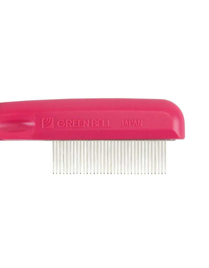 Side view of pink Green Bell lash pin comb with stainless steel pins