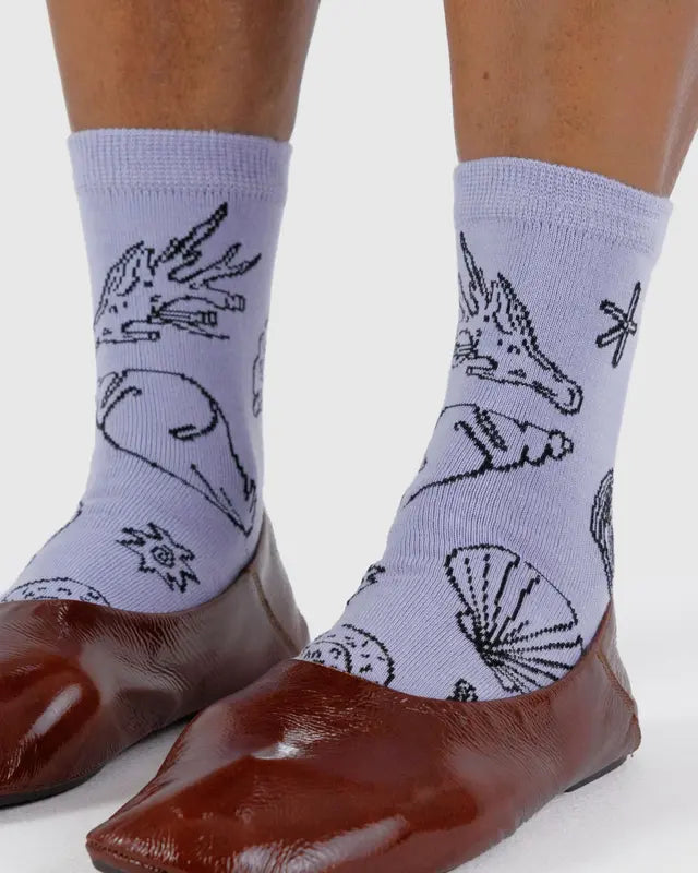 Shells Light Blue Crew Sock