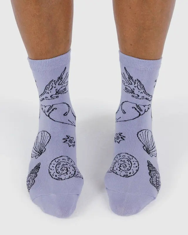 Shells Light Blue Crew Sock