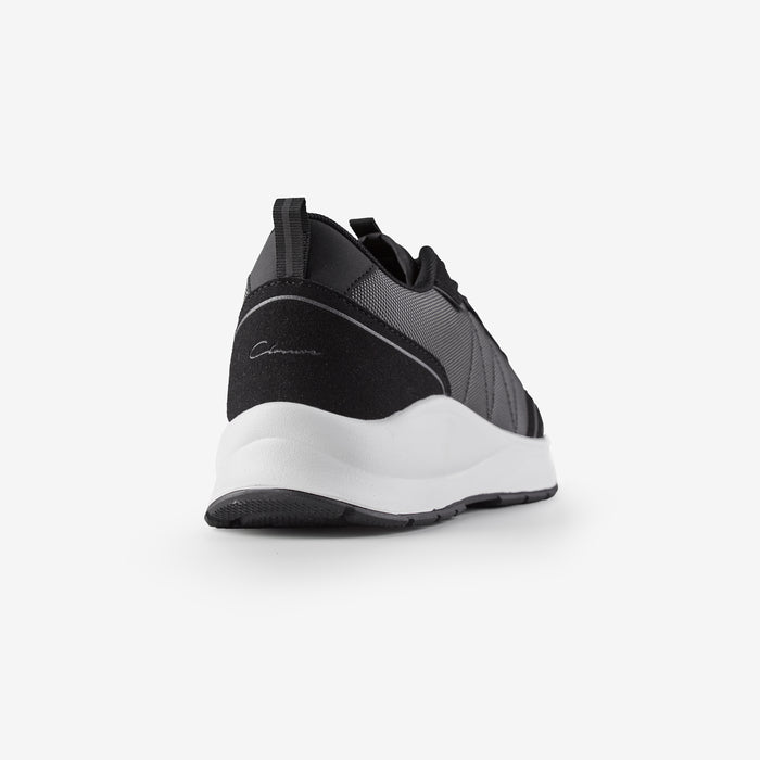 Smart runner trainers in black shot from behind on white background