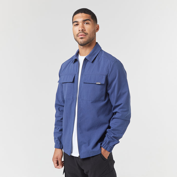 Men's  Blue Smart Utility Overshirt  Closure London  Front View