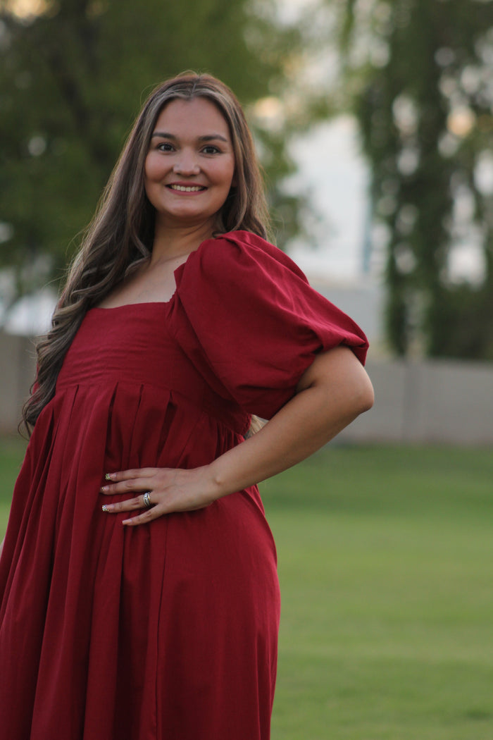 Square Neck Puff-Sleeve Maxi Dress
