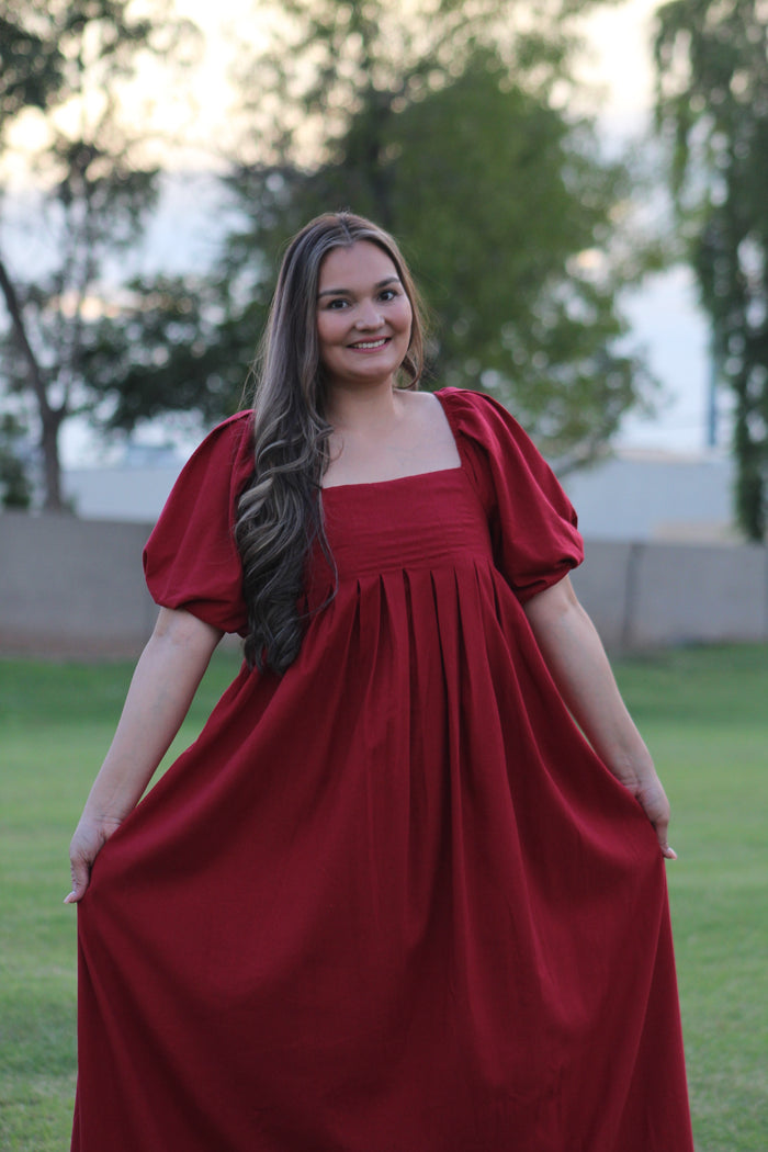 Square Neck Puff-Sleeve Maxi Dress