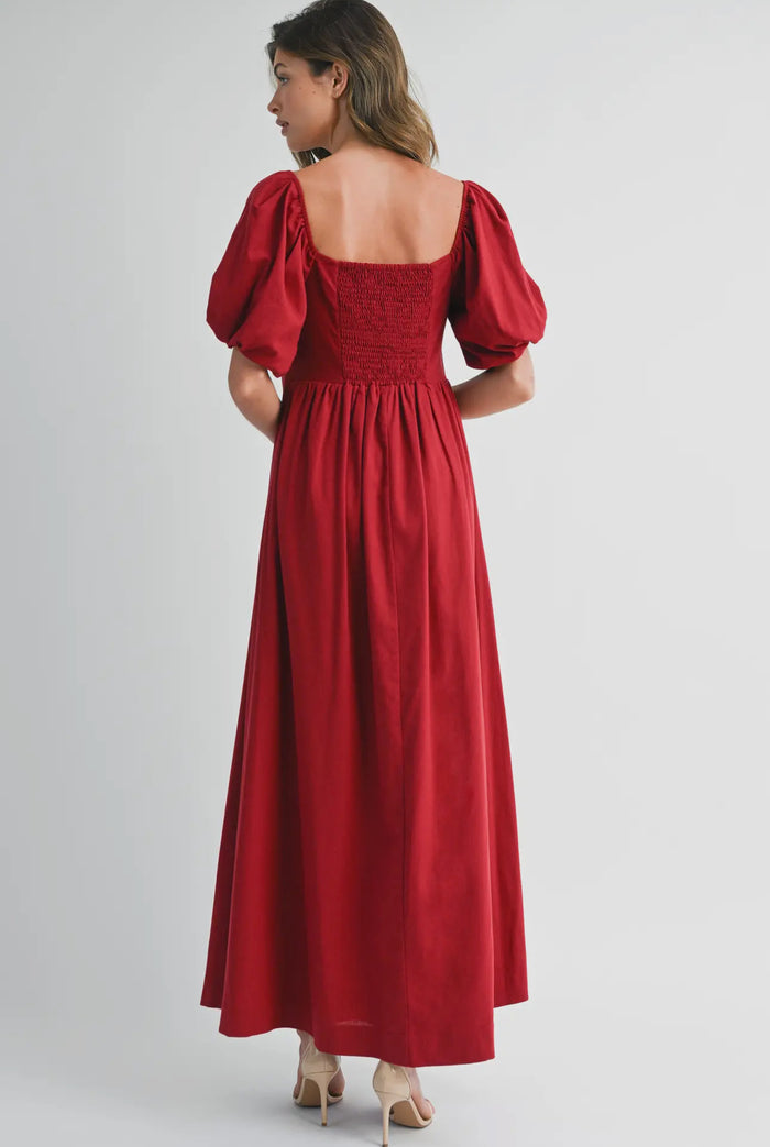 Square Neck Puff-Sleeve Maxi Dress