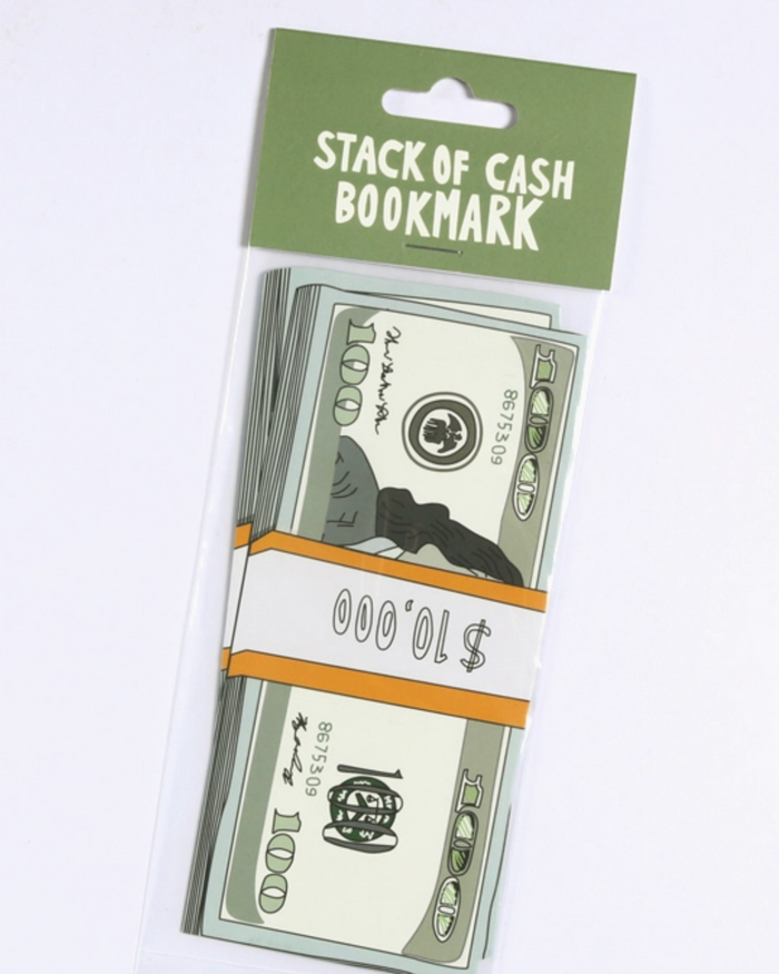 Stack of cash bookmark by humdrum paper sold by Le Monkey House