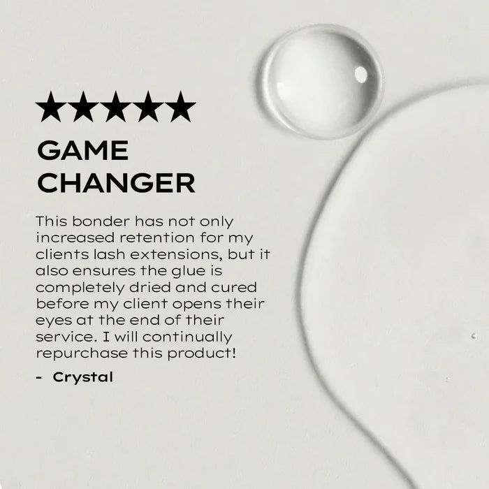 Product review with five-star rating and text on a light gray background