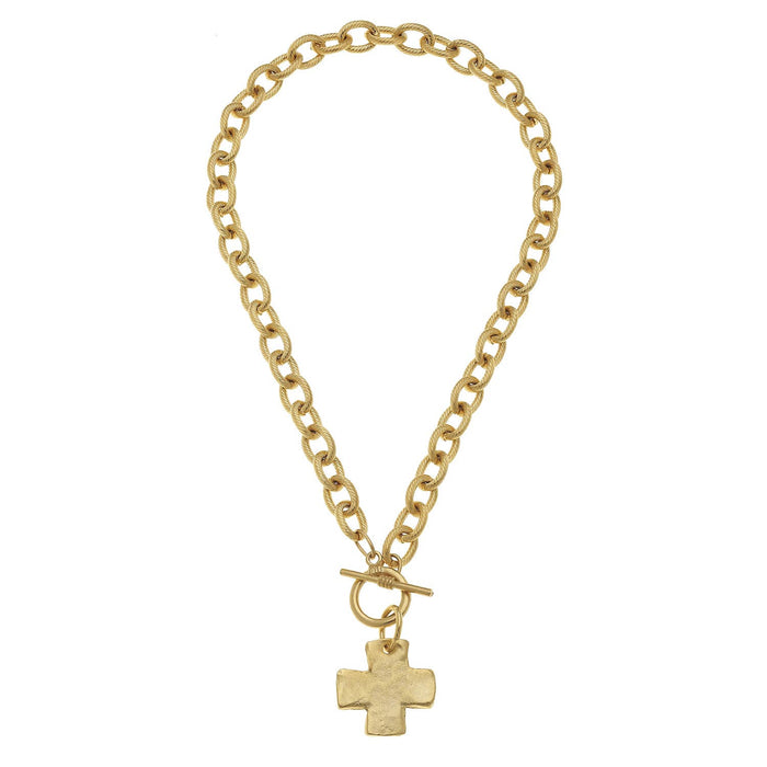 Susan Shaw - 16" Handcast Gold Cross Front Toggle Necklace