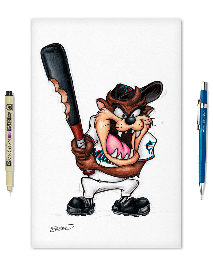 Taz On Deck x MLB Marlins Limited Edition Art Print