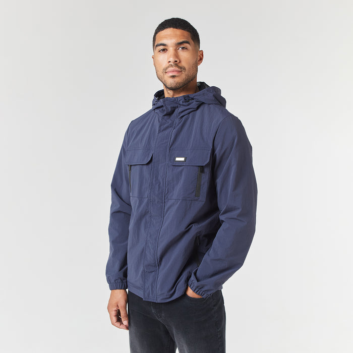 Men's  Navy Tech Utility Jacket  Closure London  Front View
