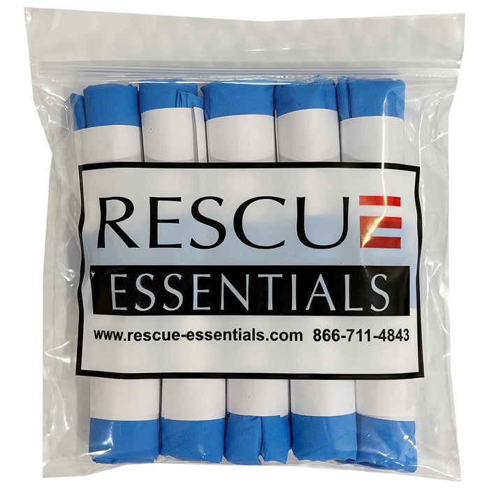 Ten Rolled Pairs Blue Nitrile Gloves, front of packaging