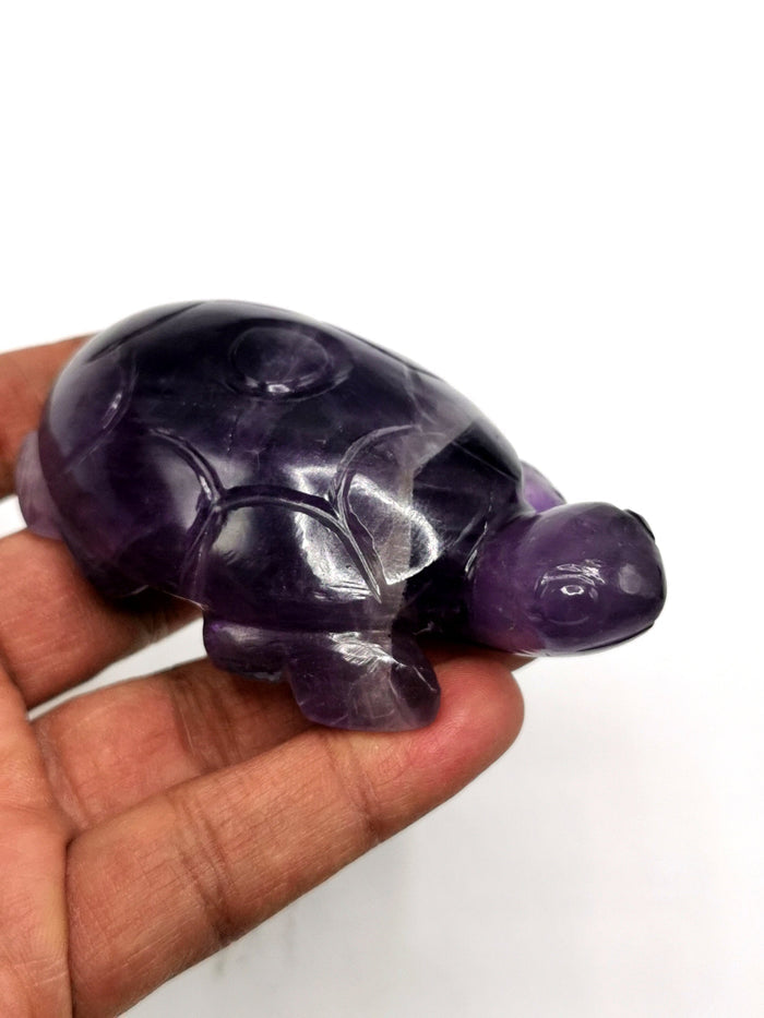 Tortoise carving in natural amethyst stone - reiki/chakra/healing/crystal - 3 inch and 130 gm (0.29 lb) animal - Shwasam