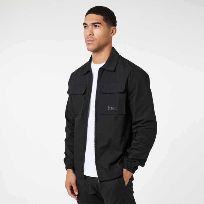 Men's  Black Utility Overshirt  Closure London  Front View