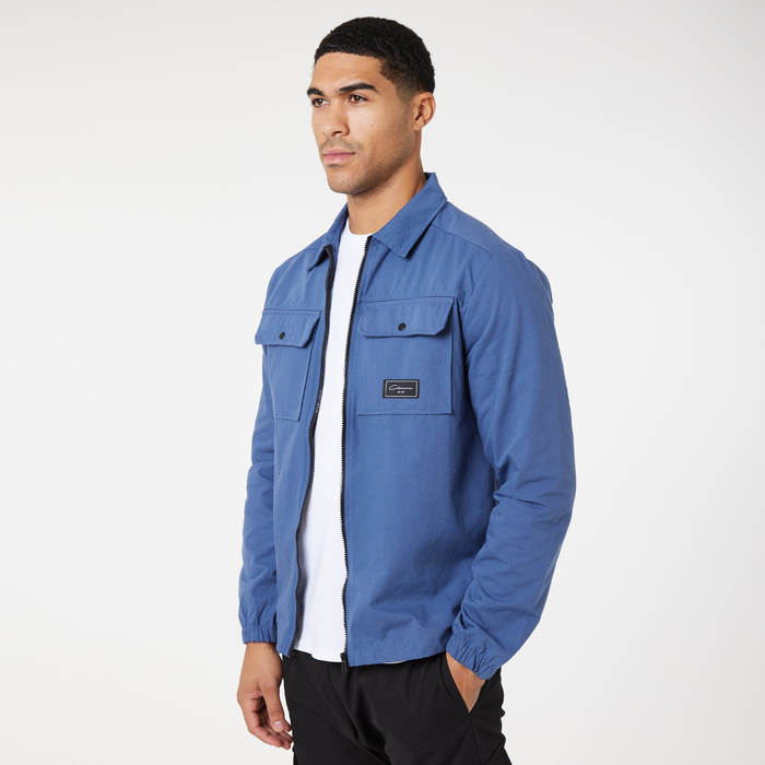 Men's  Washed Blue Utility Overshirt  Closure London  Front View