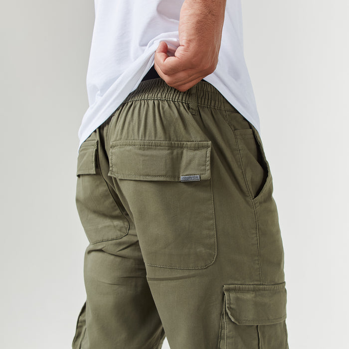 Waistband on dark grey cargo pants