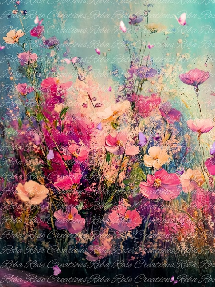 Vibrant Ethereal Wild Floral 1 Rice Paper by Reba Rose Creations