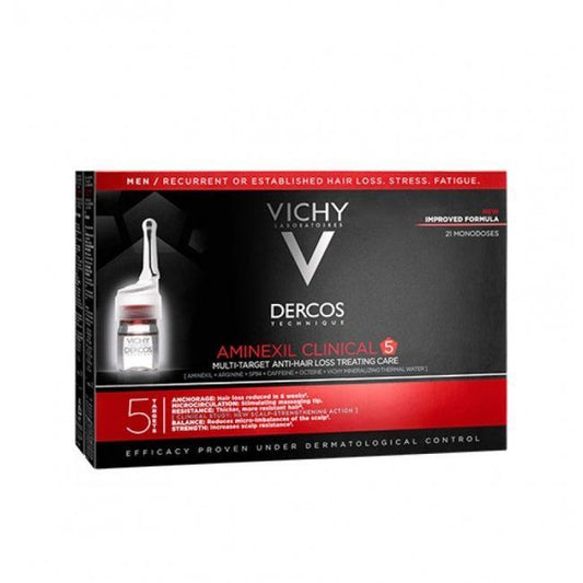 Vichy Dercos Aminexil Clinical 5 Anti-Hair Fall Treatment for Men x21 Doses, 6ml - Makkah Pharmacy