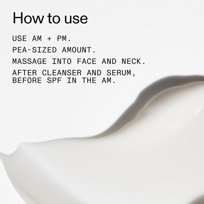Instructions on how to use a Vitamin B, C and E Moisturiser with a white bowl in the foreground