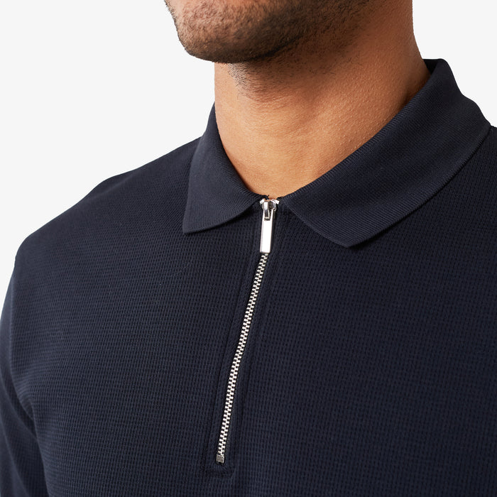 Waffle Knit Zip Polo | Dark Navy
