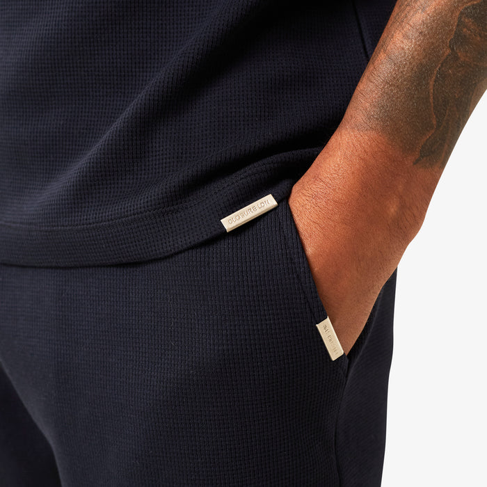 Waffle Knit Zip Polo | Dark Navy