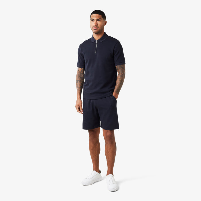 Waffle Knit Zip Polo | Dark Navy