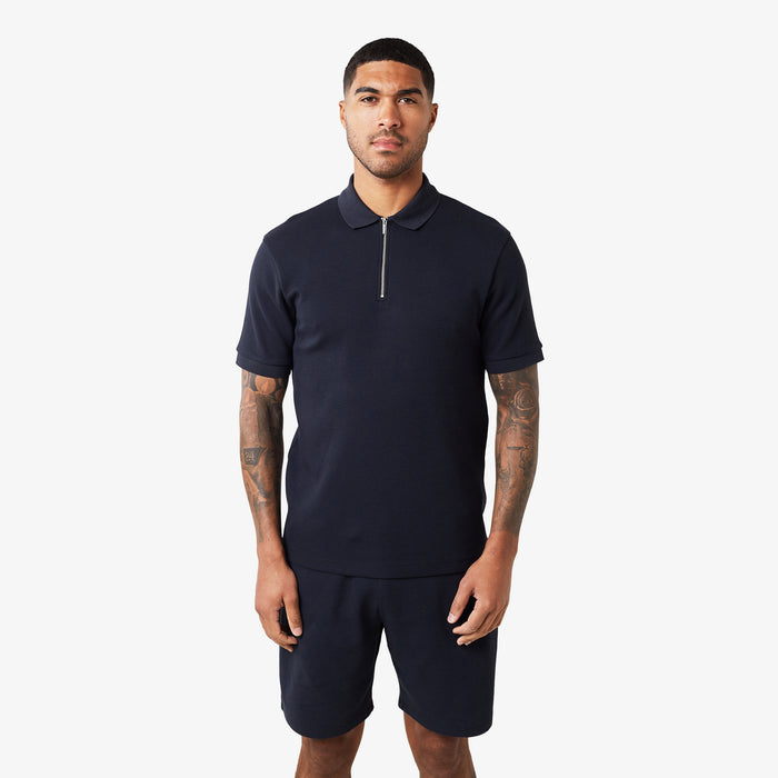 Waffle Knit Zip Polo | Dark Navy
