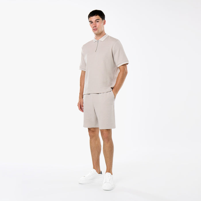 Waffle Knit Zip Polo | Stone