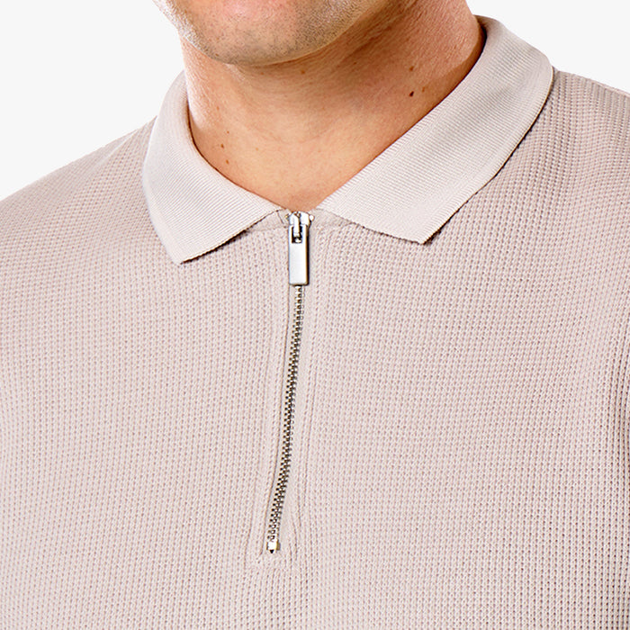 Waffle Knit Zip Polo | Stone