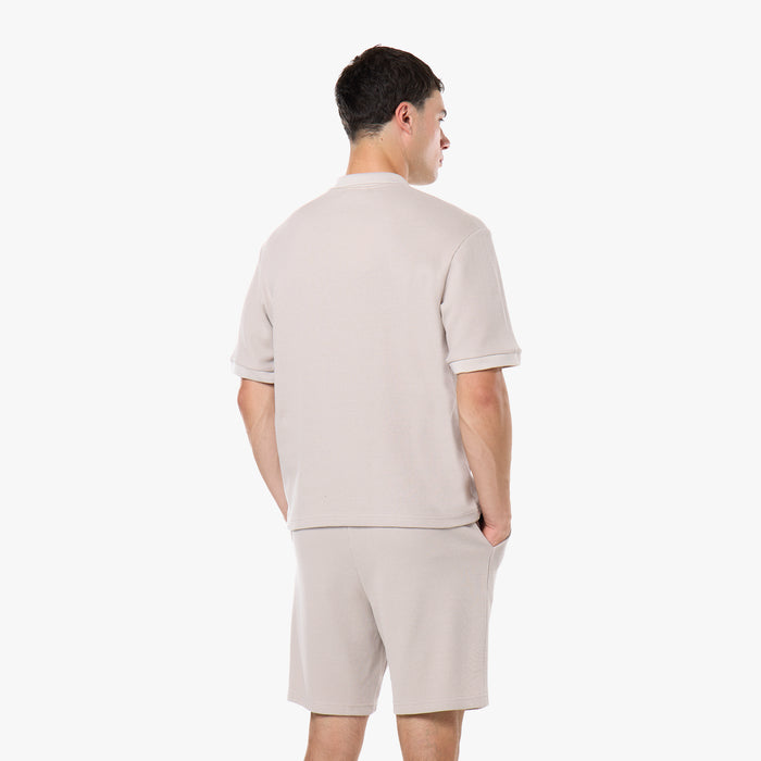 Waffle Knit Zip Polo | Stone