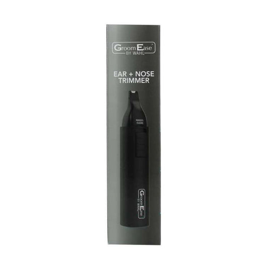 Wahl GroomEase Ear & Nose Trimmer in black packaging on white background, labelled "Ear + Nose Trimmer by Wahl"