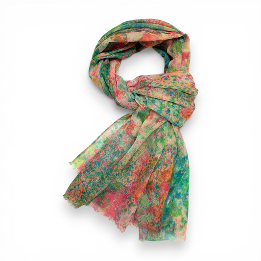 Watercolor Print Cotton Blend Scarf: Green - Precious Sparkle