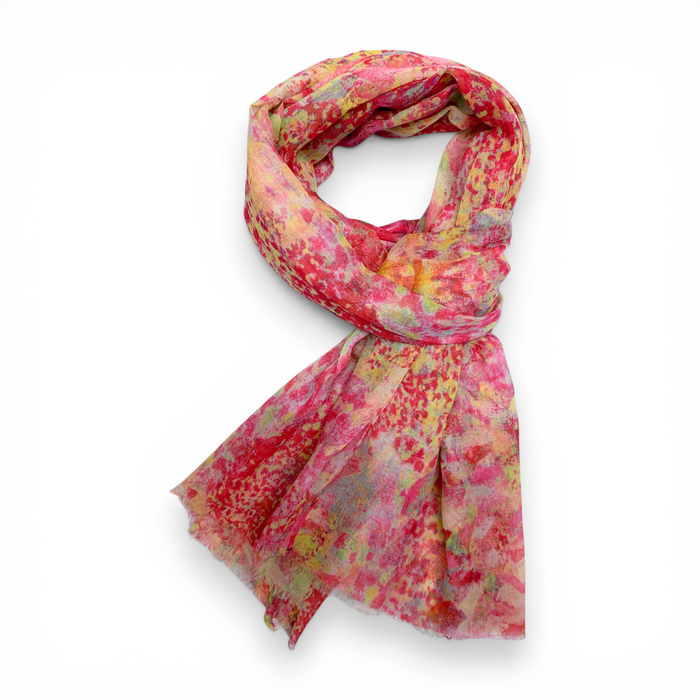 Watercolor Print Cotton Blend Scarf: Hot Pink - Precious Sparkle