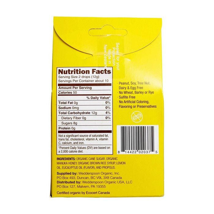 Wedderspoon Organic Manuka Honey Drops Lemon 120g 20's Wedderspoon