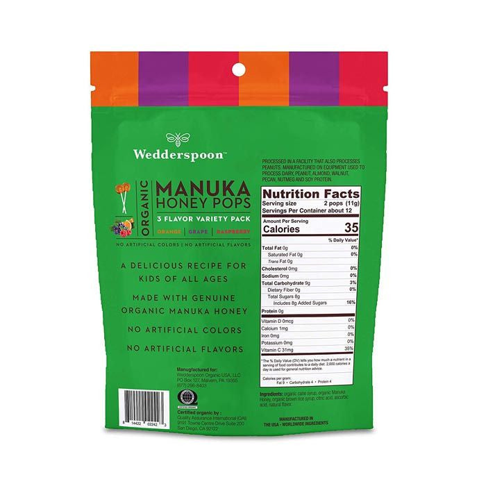 Wedderspoon Organic Manuka Honey Pops Kids-Variety pack 24's Wedderspoon