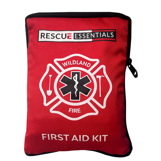 Wildland Fire Personal First Aid Kit by rescue essentials showing front of nylon zippered pouch