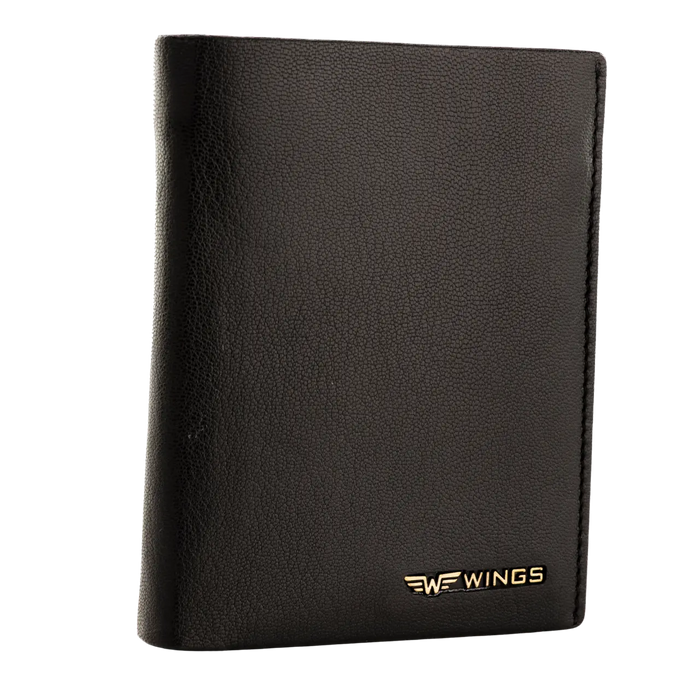WINGS Męski portfel ze skóry naturalnej Black LEATHER COLLECTION