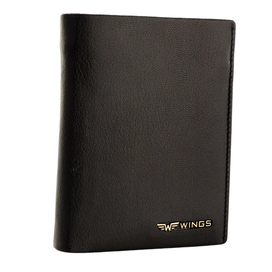 WINGS Męski portfel ze skóry naturalnej Black LEATHER COLLECTION