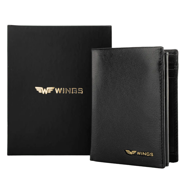 WINGS Męski portfel ze skóry naturalnej Black LEATHER COLLECTION