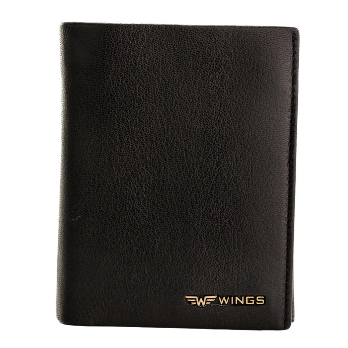 WINGS Męski portfel ze skóry naturalnej Black LEATHER COLLECTION