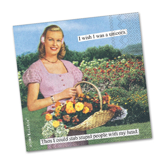Wish I Was A Unicorn Funny Cocktail Napkins by Anne Taintor