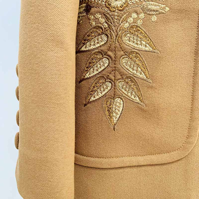 Women Khaki Pantsuits Fitted Blazer + Mid-High Waist Flared Trousers Suit