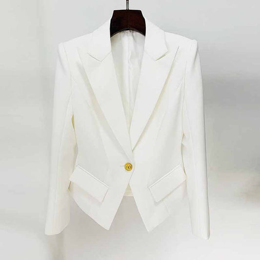 Women's Deep V Neck Fitted Style One Button Blazer Jacket Black Pink White