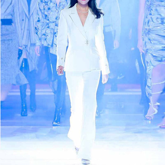Womens Pantsuit White Flared Trouser Suit Two Pieces Wedding Pantsuit