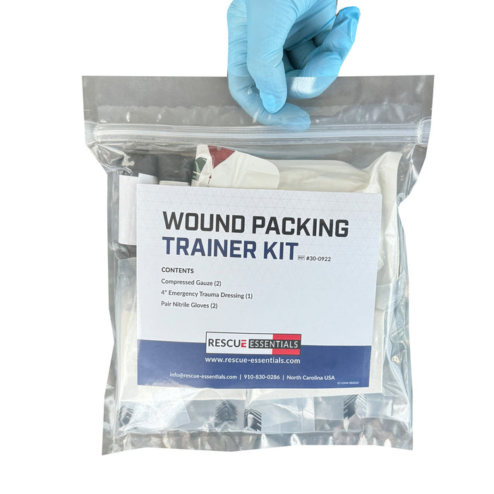 Wound Packing Training Kit, held in hand