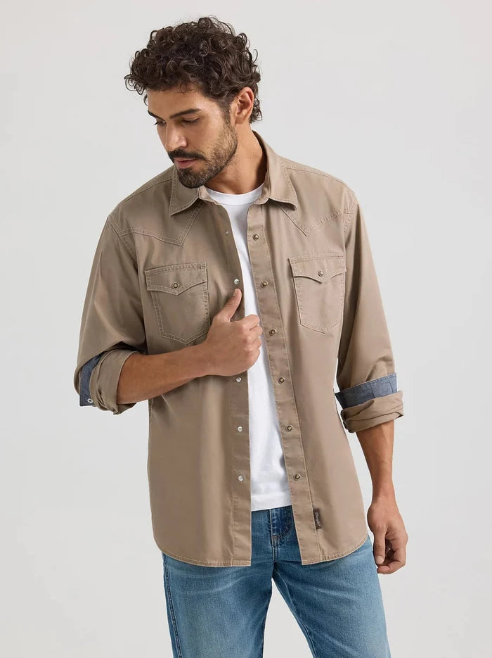 Wrangler Men's Retro® Premium Snap-Up Long Sleeve Work Shirt Work Shirts Wrangler Taupe 2XL Reg